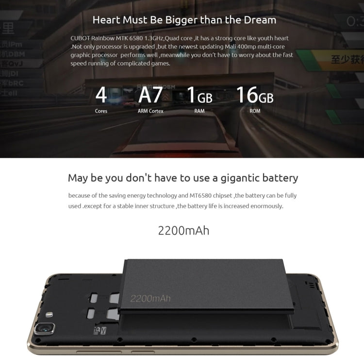 [HK Warehouse] CUBOT Rainbow, 1GB+16GB, 5.0 inch Android 6.0 MTK6580 Quad-Core 1.3GHz, Network: 3G