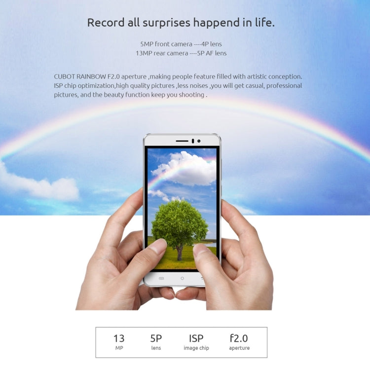 [HK Warehouse] CUBOT Rainbow, 1GB+16GB, 5.0 inch Android 6.0 MTK6580 Quad-Core 1.3GHz, Network: 3G