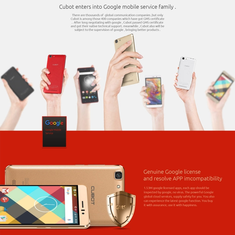 [HK Warehouse] CUBOT Rainbow, 1GB+16GB, 5.0 inch Android 6.0 MTK6580 Quad-Core 1.3GHz, Network: 3G