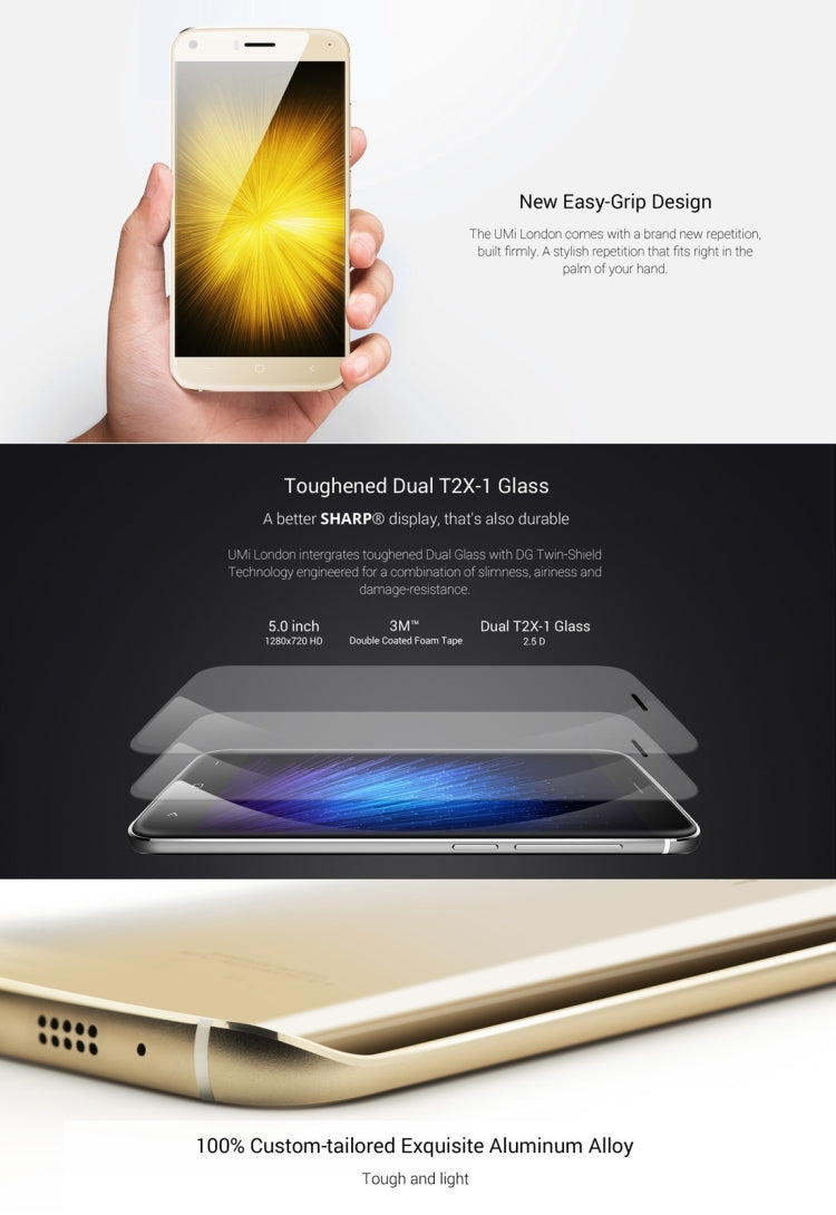 [HK Warehouse] UMI London, 1GB+8GB, 2.5D Arc 5.0 inch Android 6.0 MTK6580 Quad Core up to 1.3GHz, Network: 3G(Silver)
