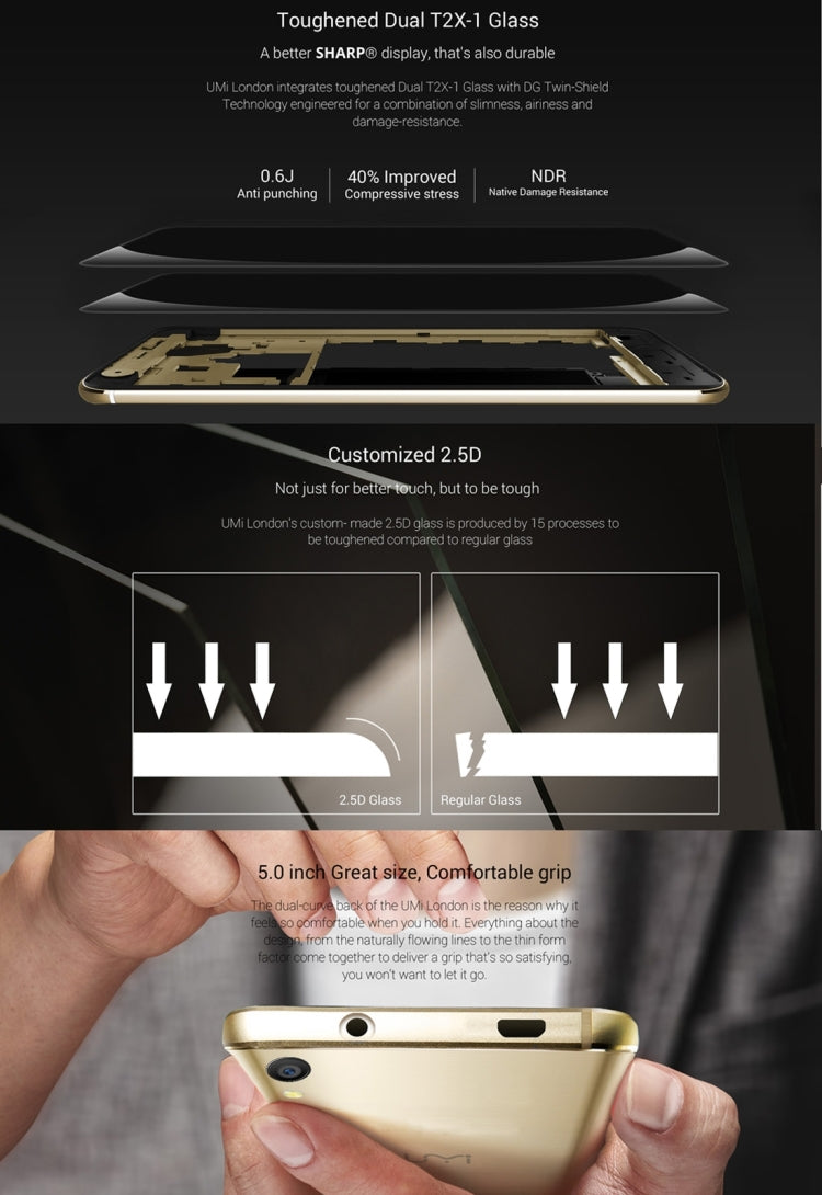 [HK Warehouse] UMI London, 1GB+8GB, 2.5D Arc 5.0 inch Android 6.0 MTK6580 Quad Core up to 1.3GHz, Network: 3G(Silver)