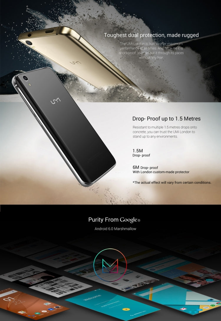 [HK Warehouse] UMI London, 1GB+8GB, 2.5D Arc 5.0 inch Android 6.0 MTK6580 Quad Core up to 1.3GHz, Network: 3G(Silver)