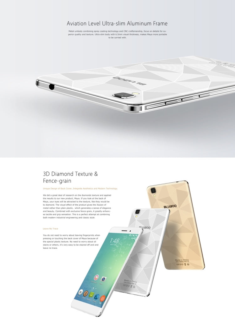 [HK Warehouse] BLUBOO Maya, 2GB+16GB, 5.5 inch Android 6.0 MTK6580A Quad Core up to 1.3GHz, Network: 3G(Gold)