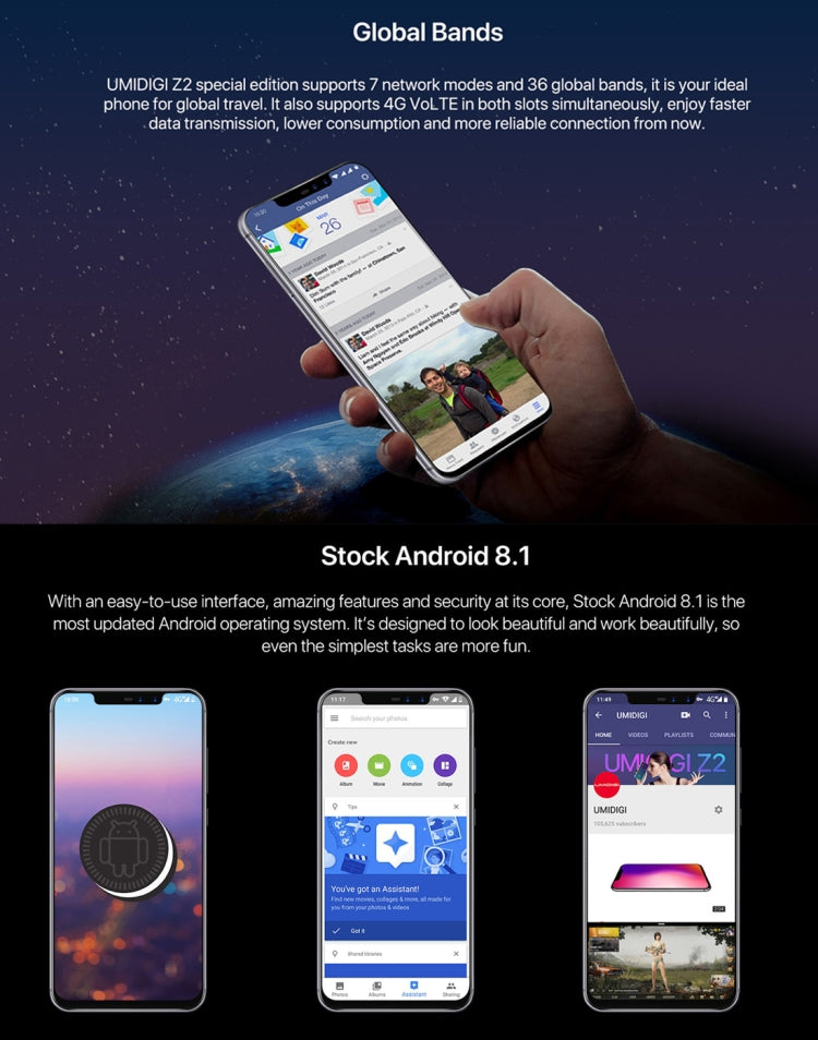 [HK Warehouse] UMIDIGI Z2, Special Edition, Global Dual 4G, 4GB+64GB, Dual Back Cameras + Dual Front Cameras, Face ID & Fingerprint Identification,  6.2 inch Sharp Android 8.1 MTK6763 (Helio P23)  Octa Core up to 2.0GHz, Network: 4G, Dual SIM(Twilight)