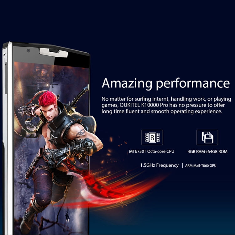 [HK Warehouse] OUKITEL K10000 Pro, 4GB+64GB, Fingerprint Identification, 10000mAh Battery, 5.5 inch Android 7.0 MTK6750T Octa Core up to 1.5GHz, Network: 4G, OTG(Black)