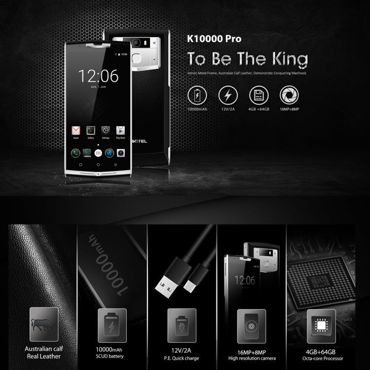 [HK Warehouse] OUKITEL K10000 Pro, 4GB+64GB, Fingerprint Identification, 10000mAh Battery, 5.5 inch Android 7.0 MTK6750T Octa Core up to 1.5GHz, Network: 4G, OTG(Black)