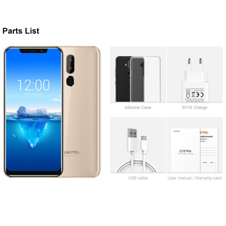 [HK Warehouse] OUKITEL C12 Pro, 2GB+16GB, Dual Back Cameras, Face ID & Fingerprint Identification, 6.18 inch Android 8.1 MTK6739 Quad Core up to 1.3GHz, Network: 4G, OTG