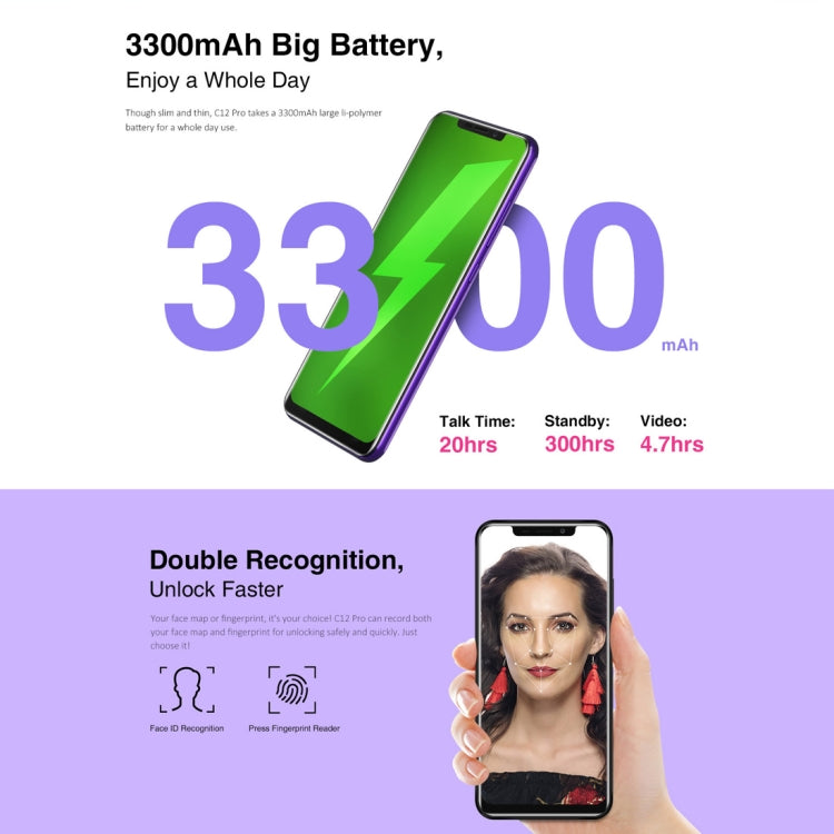 [HK Warehouse] OUKITEL C12 Pro, 2GB+16GB, Dual Back Cameras, Face ID & Fingerprint Identification, 6.18 inch Android 8.1 MTK6739 Quad Core up to 1.3GHz, Network: 4G, OTG