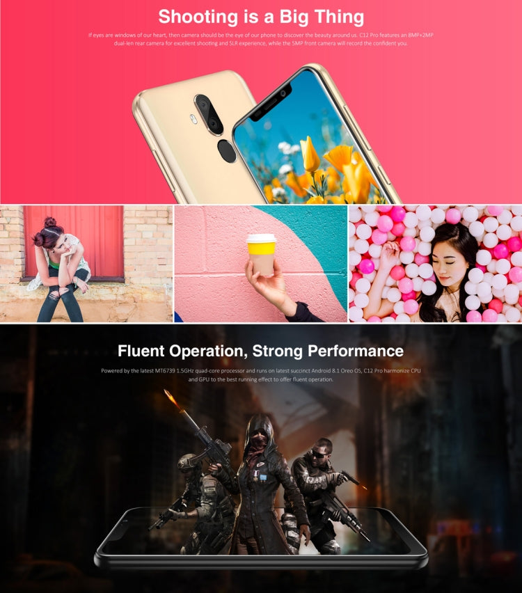 [HK Warehouse] OUKITEL C12 Pro, 2GB+16GB, Dual Back Cameras, Face ID & Fingerprint Identification, 6.18 inch Android 8.1 MTK6739 Quad Core up to 1.3GHz, Network: 4G, OTG