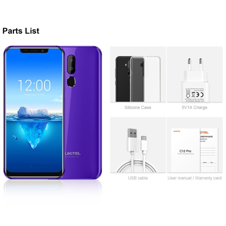 [HK Warehouse] OUKITEL C12 Pro, 2GB+16GB, Dual Back Cameras, Face ID & Fingerprint Identification, 6.18 inch Android 8.1 MTK6739 Quad Core up to 1.3GHz, Network: 4G, OTG
