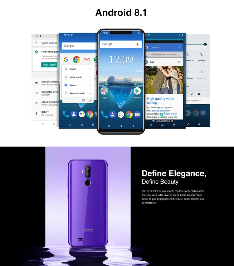 [HK Warehouse] OUKITEL C12 Pro, 2GB+16GB, Dual Back Cameras, Face ID & Fingerprint Identification, 6.18 inch Android 8.1 MTK6739 Quad Core up to 1.3GHz, Network: 4G, OTG