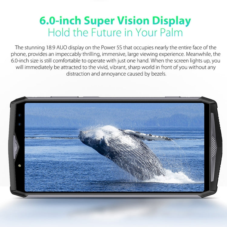 [HK Warehouse] Ulefone Power 5S, Dual 4G, 4GB+64GB, Dual Back Cameras + Dual Front Cameras, Face ID & Fingerprint Identification, 13000mAh Battery, 6.0 inch Android 8.1 MKT6763 Octa-core 64-bit up to 2.0GHz, Network: 4G,  Wireless Charge, OTG(Dark Gray)