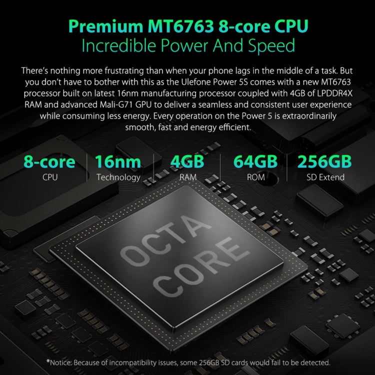 [HK Warehouse] Ulefone Power 5S, Dual 4G, 4GB+64GB, Dual Back Cameras + Dual Front Cameras, Face ID & Fingerprint Identification, 13000mAh Battery, 6.0 inch Android 8.1 MKT6763 Octa-core 64-bit up to 2.0GHz, Network: 4G,  Wireless Charge, OTG(Dark Gray)