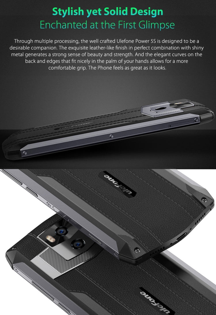[HK Warehouse] Ulefone Power 5S, Dual 4G, 4GB+64GB, Dual Back Cameras + Dual Front Cameras, Face ID & Fingerprint Identification, 13000mAh Battery, 6.0 inch Android 8.1 MKT6763 Octa-core 64-bit up to 2.0GHz, Network: 4G,  Wireless Charge, OTG(Dark Gray)