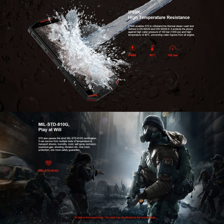 [HK Warehouse] DOOGEE S70 Rugged Phone, 6GB+64GB, IP68/IP69K Waterproof Dustproof Shockproof, MIL-STD-810G, 5500mAh Battery, Dual Back Cameras, Fingerprint Identification, 5.99 inch Android 8.1 MTK Helio P23 Octa Core up to 2.5GHz, Network: 4G