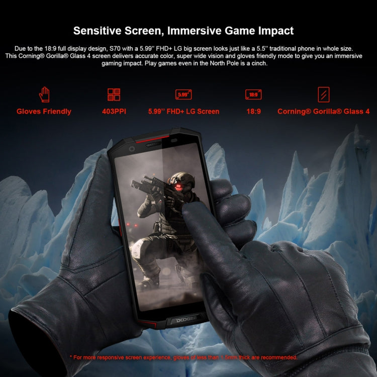 [HK Warehouse] DOOGEE S70 Rugged Phone, 6GB+64GB, IP68/IP69K Waterproof Dustproof Shockproof, MIL-STD-810G, 5500mAh Battery, Dual Back Cameras, Fingerprint Identification, 5.99 inch Android 8.1 MTK Helio P23 Octa Core up to 2.5GHz, Network: 4G