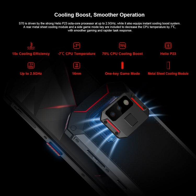 [HK Warehouse] DOOGEE S70 Rugged Phone, 6GB+64GB, IP68/IP69K Waterproof Dustproof Shockproof, MIL-STD-810G, 5500mAh Battery, Dual Back Cameras, Fingerprint Identification, 5.99 inch Android 8.1 MTK Helio P23 Octa Core up to 2.5GHz, Network: 4G