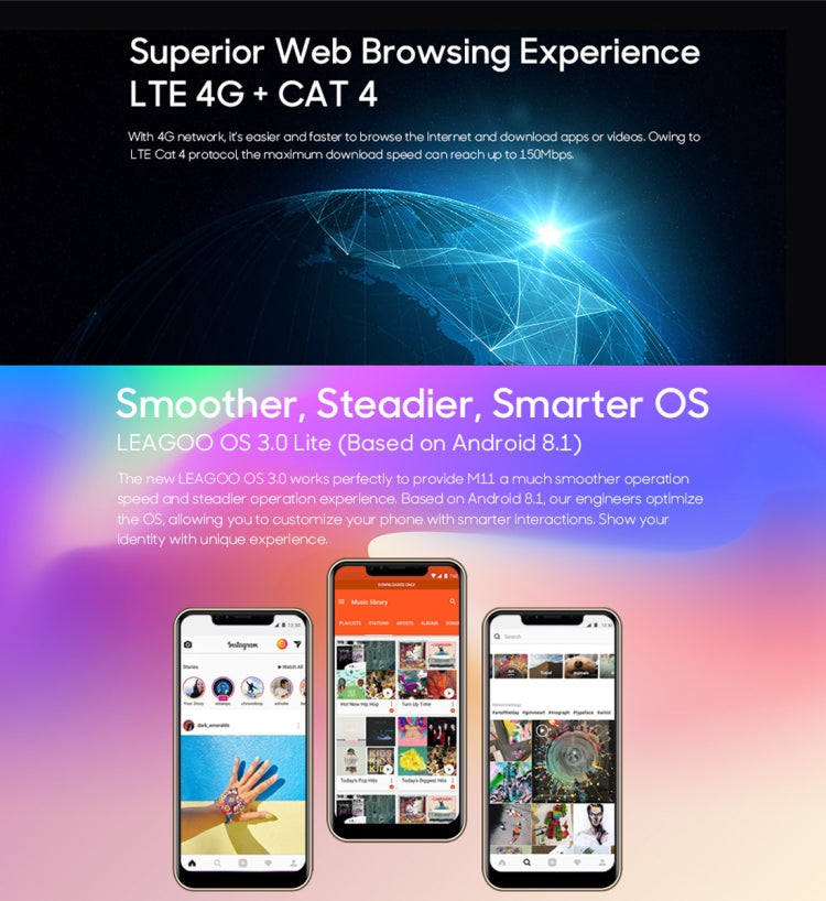 [HK Warehouse] LEAGOO M11, 2GB+16GB, Dual Back Cameras, 4000mAh Battery, Face ID & Fingerprint Identification, 6.18 inch Android 8.1 MTK6739 Quad Core, Network: 4G, Dual SIM