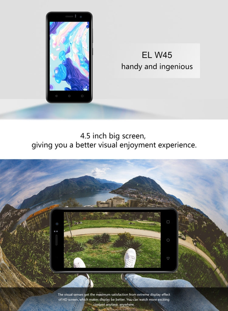 [HK Warehouse] E&L W45, 512MB+4GB, 4.5 inch Android 6.0 MTK6580M Quad Core up to 1.3GHz, Network: 3G, Dual SIM