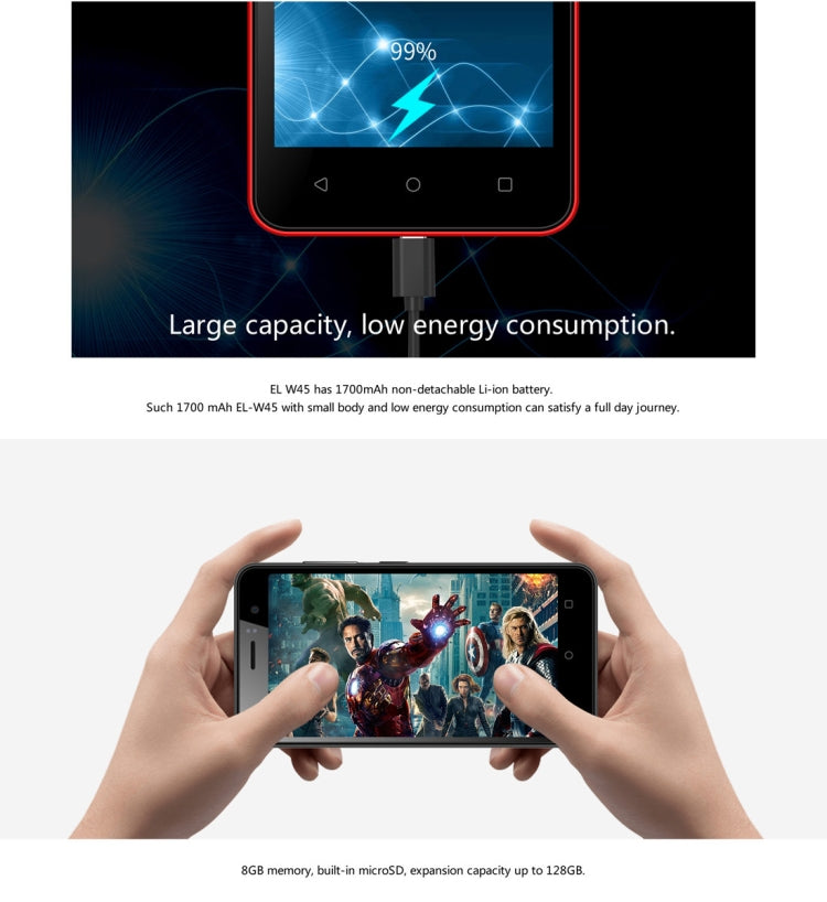 [HK Warehouse] E&L W45, 512MB+4GB, 4.5 inch Android 6.0 MTK6580M Quad Core up to 1.3GHz, Network: 3G, Dual SIM