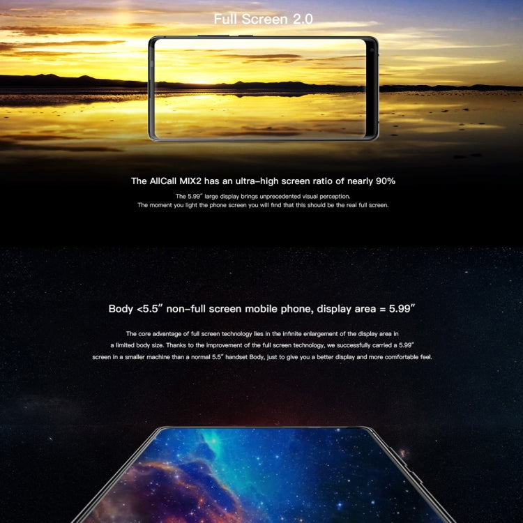 AllCall MIX2, 6GB+128GB, Face & Fingerprint Identification, 5.99 inch Android 8.1 MTK6763 Helio P23 Octa-Core up to 2.0GHz, Network: 4G, OTG, Dual SIM