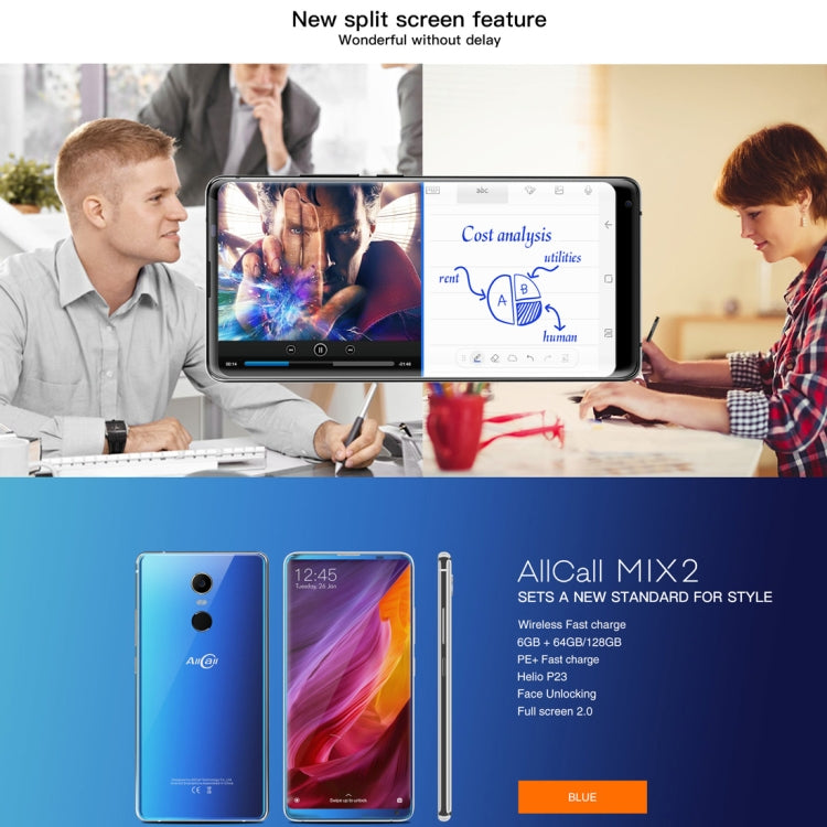 AllCall MIX2, 6GB+128GB, Face & Fingerprint Identification, 5.99 inch Android 8.1 MTK6763 Helio P23 Octa-Core up to 2.0GHz, Network: 4G, OTG, Dual SIM