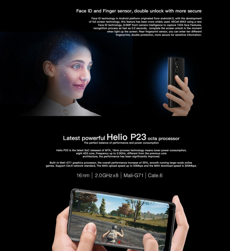 AllCall MIX2, 6GB+128GB, Face & Fingerprint Identification, 5.99 inch Android 8.1 MTK6763 Helio P23 Octa-Core up to 2.0GHz, Network: 4G, OTG, Dual SIM