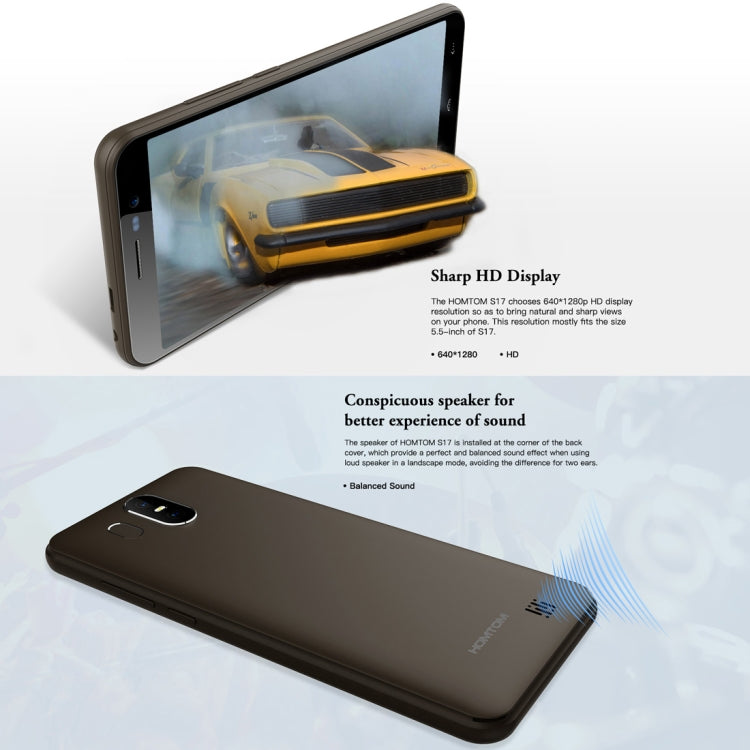 [HK Warehouse] HOMTOM S17, 2GB+16GB, Dual Back Cameras, Face ID & Fingerprint Identification, 5.5 inch Android 8.1 MTK6580 Quad Core up to 1.3GHz, Network: 3G, Dual SIM, OTA