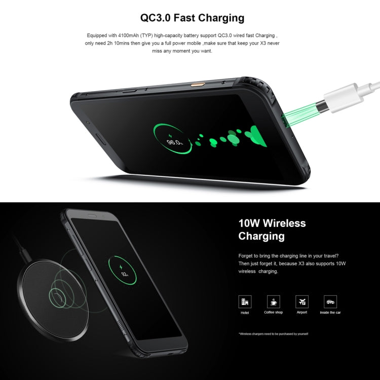 [HK Warehouse] AGM X3 Rugged Phone, 8GB+128GB, IP68 Waterproof Dustproof Shockproof, Face ID & Fingerprint Identification, 4100mAh Battery, 5.99 inch Android 8.1 Qualcomm SDM845 Octa Core, Network: 4G, OTG, NFC, Wireless Charging(Black)