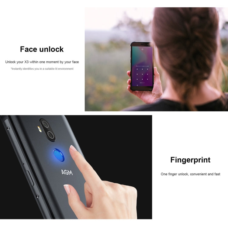 [HK Warehouse] AGM X3 Rugged Phone, 8GB+128GB, IP68 Waterproof Dustproof Shockproof, Face ID & Fingerprint Identification, 4100mAh Battery, 5.99 inch Android 8.1 Qualcomm SDM845 Octa Core, Network: 4G, OTG, NFC, Wireless Charging(Black)
