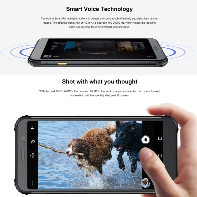 [HK Warehouse] AGM X3 Rugged Phone, 8GB+256GB, IP68 Waterproof Dustproof Shockproof, Face ID & Fingerprint Identification, 4100mAh Battery, 5.99 inch Android 8.1 Qualcomm SDM845 Octa Core, Network: 4G, OTG, NFC, Wireless Charging(Black)