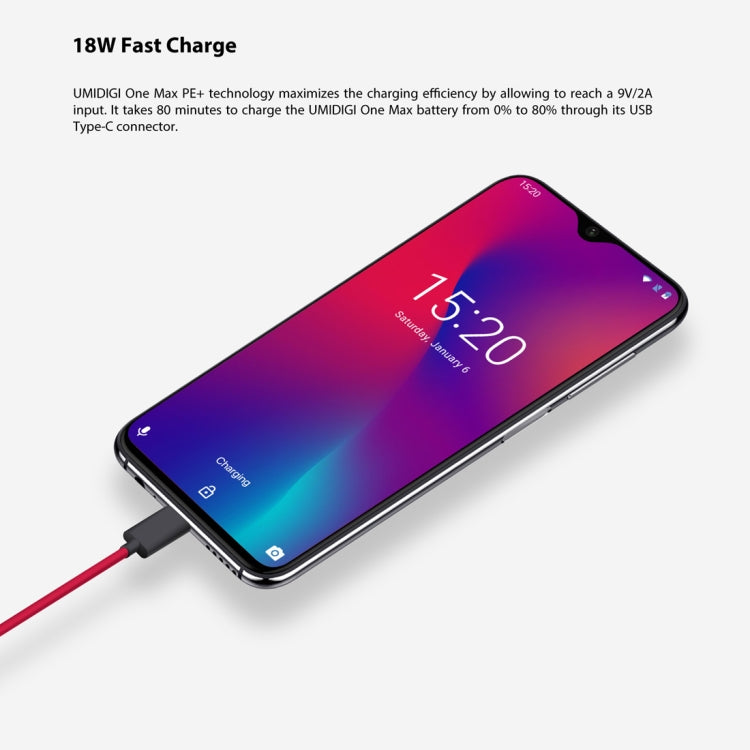 [HK Warehouse] UMIDIGI One Max, 4GB+128GB, Global Band Dual 4G, US Version, Dual Back Cameras, Face ID & Side Fingerprint Identification,  6.3 inch Android 8.1 MTK Helio P23 Octa Core up to 2.0GHz, Network: 4G, NFC, OTG, Dual SIM