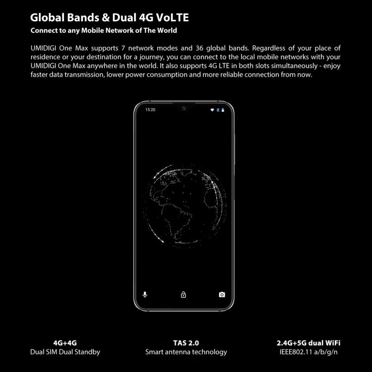 [HK Warehouse] UMIDIGI One Max, 4GB+128GB, Global Band Dual 4G, US Version, Dual Back Cameras, Face ID & Side Fingerprint Identification,  6.3 inch Android 8.1 MTK Helio P23 Octa Core up to 2.0GHz, Network: 4G, NFC, OTG, Dual SIM