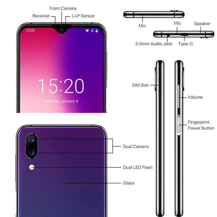[HK Warehouse] UMIDIGI One Max, 4GB+128GB, Global Band Dual 4G, US Version, Dual Back Cameras, Face ID & Side Fingerprint Identification,  6.3 inch Android 8.1 MTK Helio P23 Octa Core up to 2.0GHz, Network: 4G, NFC, OTG, Dual SIM