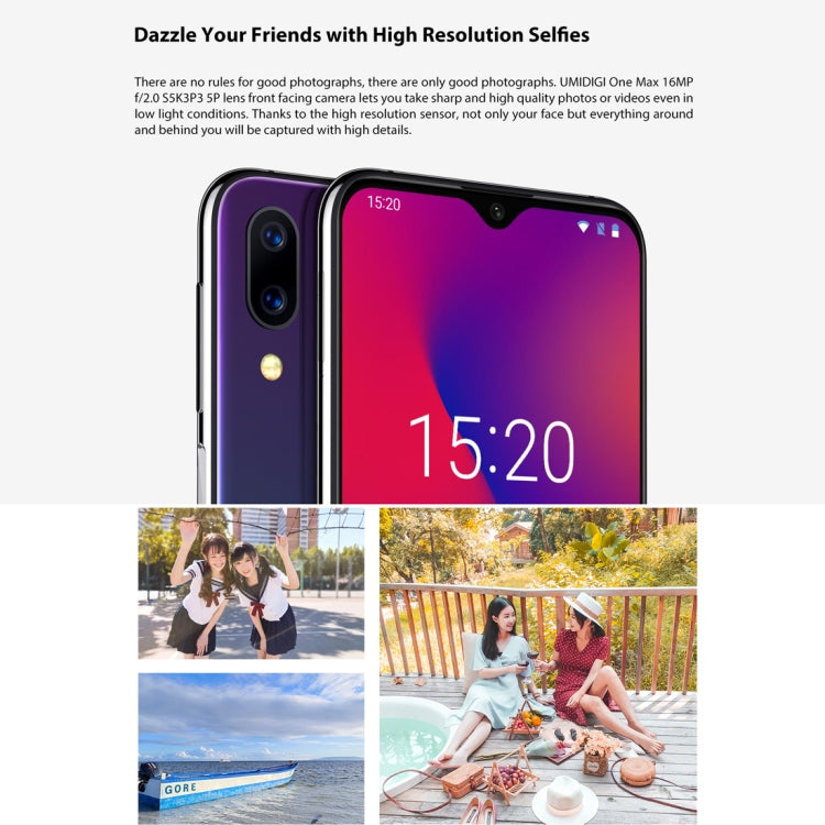[HK Warehouse] UMIDIGI One Max, 4GB+128GB, Global Band Dual 4G, US Version, Dual Back Cameras, Face ID & Side Fingerprint Identification,  6.3 inch Android 8.1 MTK Helio P23 Octa Core up to 2.0GHz, Network: 4G, NFC, OTG, Dual SIM