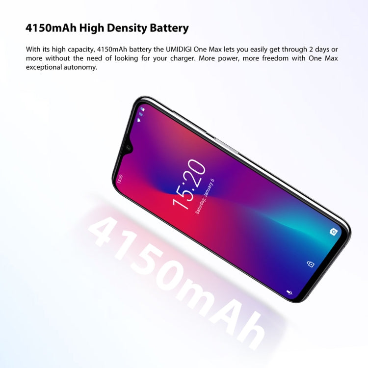 [HK Warehouse] UMIDIGI One Max, 4GB+128GB, Global Band Dual 4G, US Version, Dual Back Cameras, Face ID & Side Fingerprint Identification,  6.3 inch Android 8.1 MTK Helio P23 Octa Core up to 2.0GHz, Network: 4G, NFC, OTG, Dual SIM
