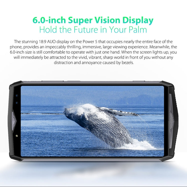 [HK Warehouse] Ulefone Power 5, 6GB+64GB, Dual Back Cameras + Dual Front Cameras, 13000mAh Battery, Face & Fingerprint Identification, 6.0 inch Android 8.1 MTK6763 Octa Core 64-bit up to 2.0GHz, Network: 4G, Wireless Charge, OTG, VoLTE(Dark Gray)