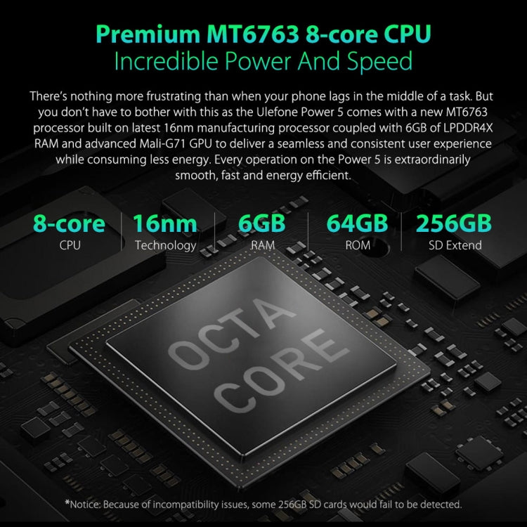 [HK Warehouse] Ulefone Power 5, 6GB+64GB, Dual Back Cameras + Dual Front Cameras, 13000mAh Battery, Face & Fingerprint Identification, 6.0 inch Android 8.1 MTK6763 Octa Core 64-bit up to 2.0GHz, Network: 4G, Wireless Charge, OTG, VoLTE(Dark Gray)