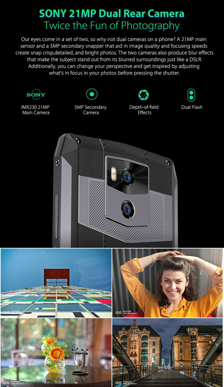 [HK Warehouse] Ulefone Power 5, 6GB+64GB, Dual Back Cameras + Dual Front Cameras, 13000mAh Battery, Face & Fingerprint Identification, 6.0 inch Android 8.1 MTK6763 Octa Core 64-bit up to 2.0GHz, Network: 4G, Wireless Charge, OTG, VoLTE(Dark Gray)