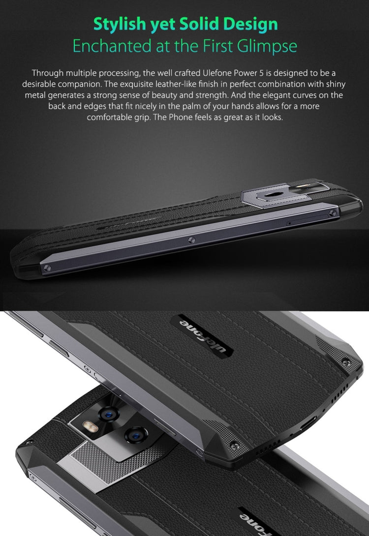 [HK Warehouse] Ulefone Power 5, 6GB+64GB, Dual Back Cameras + Dual Front Cameras, 13000mAh Battery, Face & Fingerprint Identification, 6.0 inch Android 8.1 MTK6763 Octa Core 64-bit up to 2.0GHz, Network: 4G, Wireless Charge, OTG, VoLTE(Dark Gray)