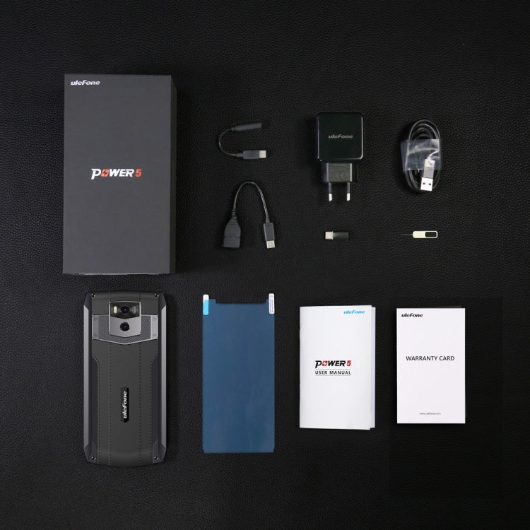 [HK Warehouse] Ulefone Power 5, 6GB+64GB, Dual Back Cameras + Dual Front Cameras, 13000mAh Battery, Face & Fingerprint Identification, 6.0 inch Android 8.1 MTK6763 Octa Core 64-bit up to 2.0GHz, Network: 4G, Wireless Charge, OTG, VoLTE(Dark Gray)