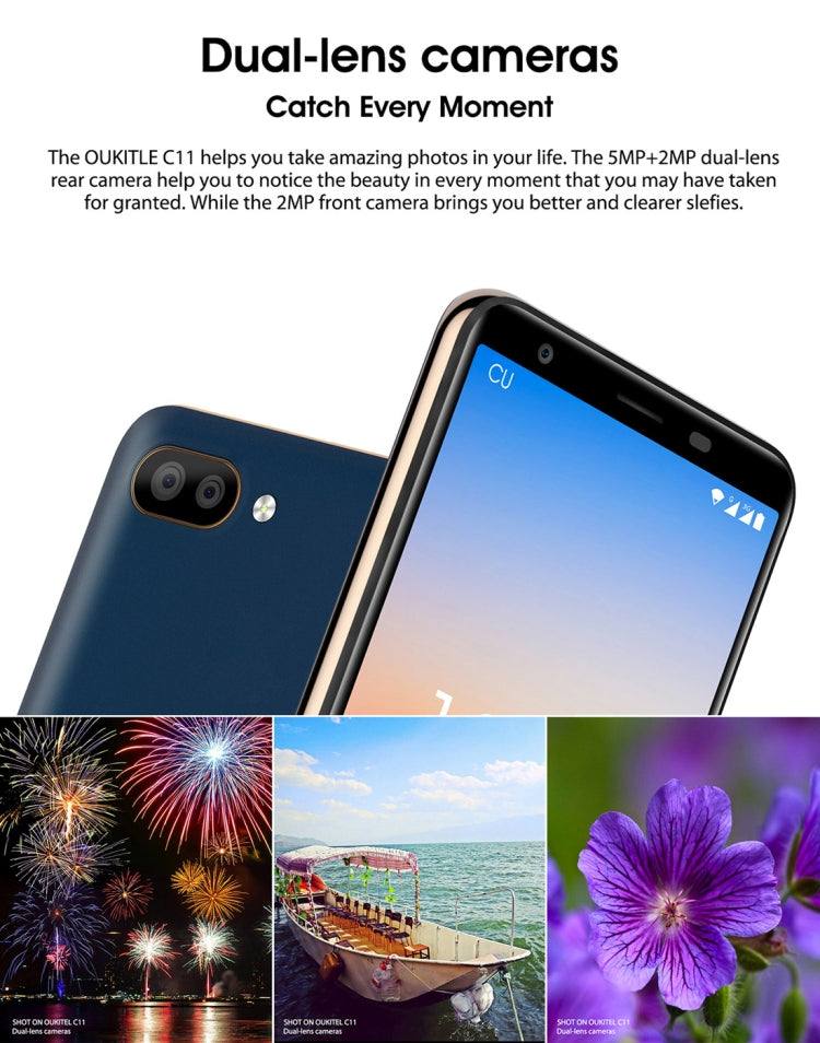 [HK Warehouse] OUKITEL C11, 1GB+8GB, Dual Back Cameras, 5.5 inch Android 8.1 MTK6580A Quad Core, Network: 3G, Dual SIM