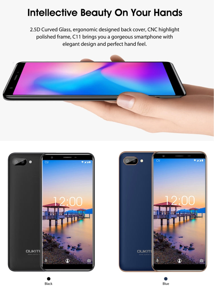 [HK Warehouse] OUKITEL C11, 1GB+8GB, Dual Back Cameras, 5.5 inch Android 8.1 MTK6580A Quad Core, Network: 3G, Dual SIM