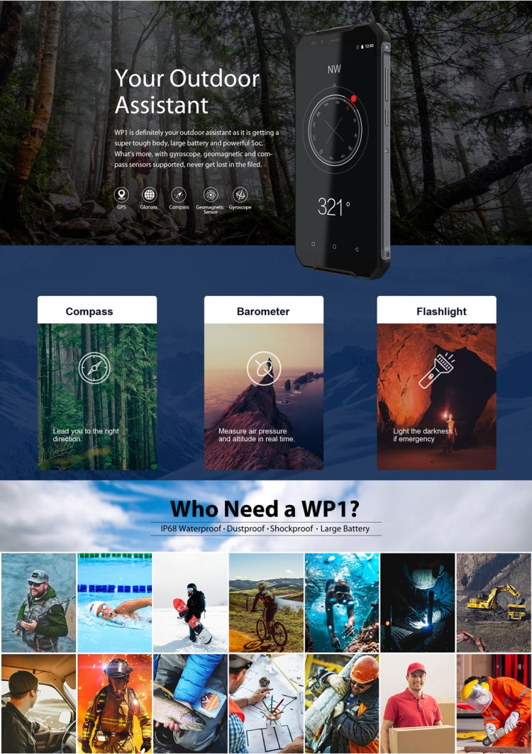 [HK Warehouse] OUKITEL WP1 Rugged Phone, 4GB+64GB, IP68 Waterproof Shockproof Dustproof, Dual Back Cameras, Fingerprint Identification, 5000mAh Battery, 5.5 inch Android 8.1 MTK6763 Octa Core up to 2.0GHz, Network: 4G, OTG, Wireless Charging(Orange)