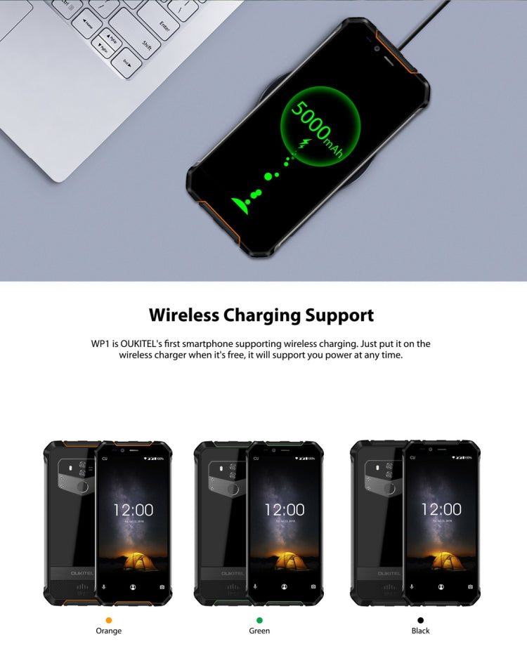 [HK Warehouse] OUKITEL WP1 Rugged Phone, 4GB+64GB, IP68 Waterproof Shockproof Dustproof, Dual Back Cameras, Fingerprint Identification, 5000mAh Battery, 5.5 inch Android 8.1 MTK6763 Octa Core up to 2.0GHz, Network: 4G, OTG, Wireless Charging(Orange)