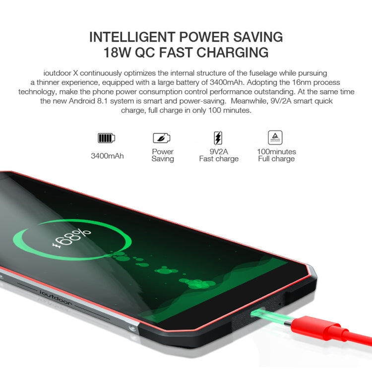 ioutdoor X Rugged Phone, Dual 4G, 6GB+128GB, IP68 Waterproof Shockproof Dustproof, Dual Back Cameras, Face ID & Fingerprint Identification, 5.7 inch Android 8.1 MTK6763 Octa Core up to 2.0GHz, Network: 4G, Dual SIM, NFC, OTG