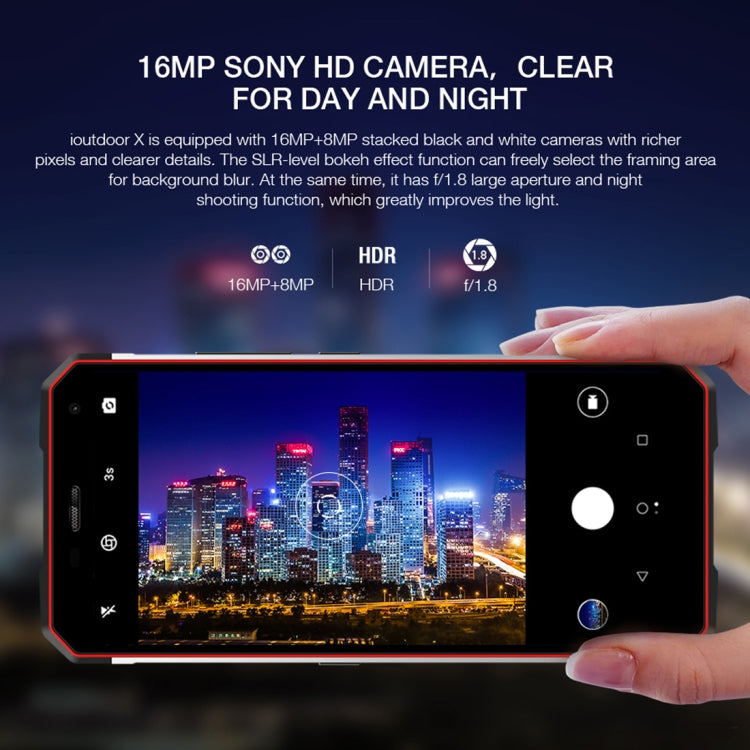 ioutdoor X Rugged Phone, Dual 4G, 6GB+128GB, IP68 Waterproof Shockproof Dustproof, Dual Back Cameras, Face ID & Fingerprint Identification, 5.7 inch Android 8.1 MTK6763 Octa Core up to 2.0GHz, Network: 4G, Dual SIM, NFC, OTG