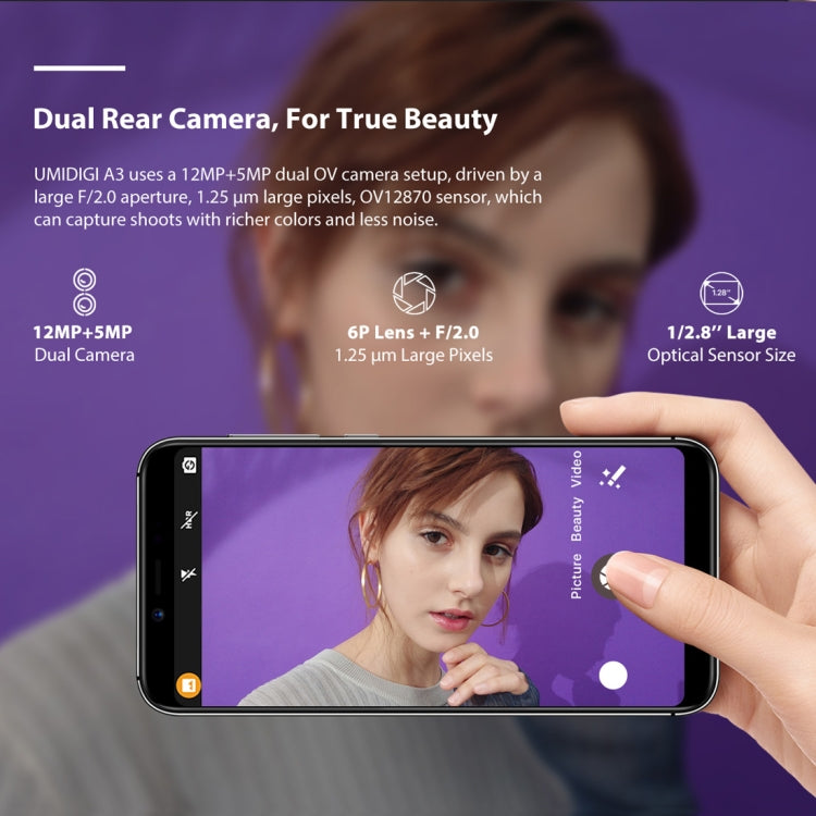 UMIDIGI A3, Dual 4G, 2GB+16GB, Dual Back Cameras, Face ID & Fingerprint Identification, 5.5 inch 2.5D Full Screen Android 8.1 MTK6739 Quad Core up to 1.5GHz, Network: 4G, Dual SIM