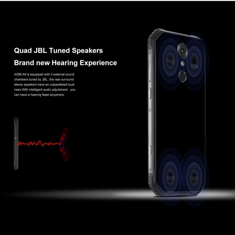 AGM A9 Rugged Phone, 3GB+32GB, IP68 Waterproof Dustproof Shockproof, Fingerprint Identification, 5400mAh Battery, 5.99 inch Android 8.1 Qualcomm SDM450 Octa Core, Network: 4G, OTG, NFC (Black)