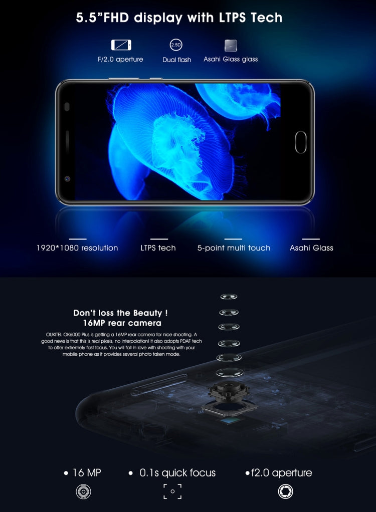 [HK Warehouse] OUKITEL K6000 Plus, 4GB+64GB, South American Version, Fingerprint Identification, 6080mAh Battery, 5.5 inch Android 7.0 MTK6750T Octa Core up to 1.5GHz, Network: 4G, Dual SIM, OTG(Grey)